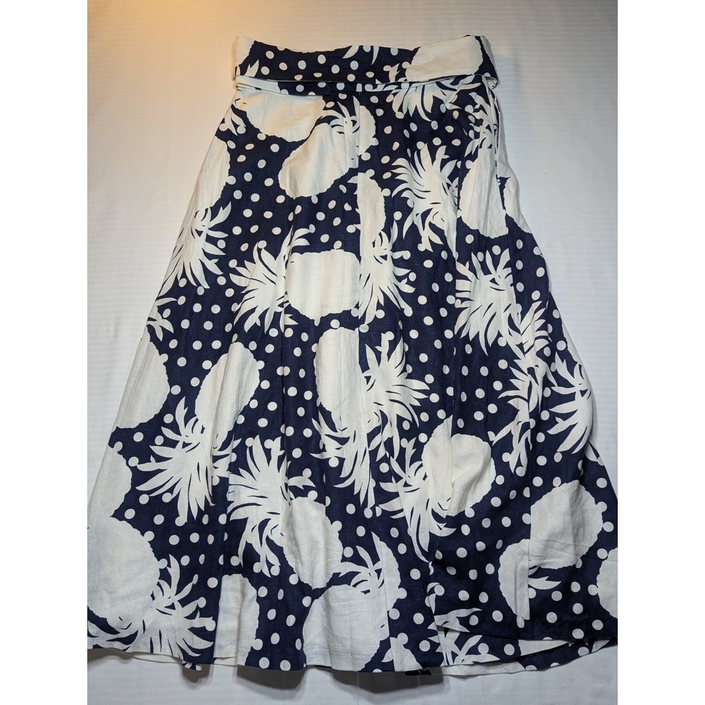 Ann Taylor Skirt 0 Blue‎ White Pineapple Polka Dot Button Linen Blend Midi 2026